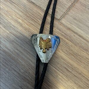 BOLO Tie Triangle A Pendant With Saddle In The Middle And Leather Woven Cord 17”